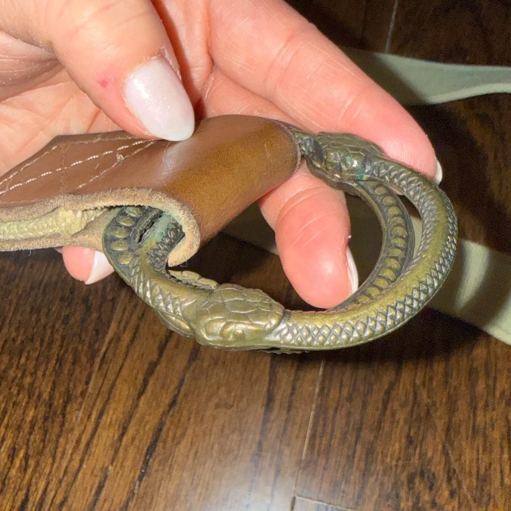Unbranded belt real leather with beige canvas and metal snake